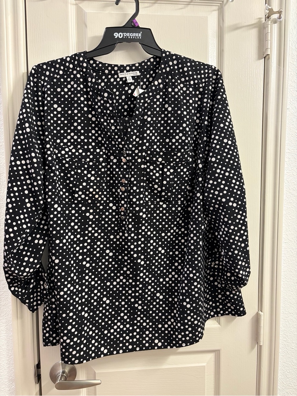 Notations Black and White Polka Dot Henley Tunic
